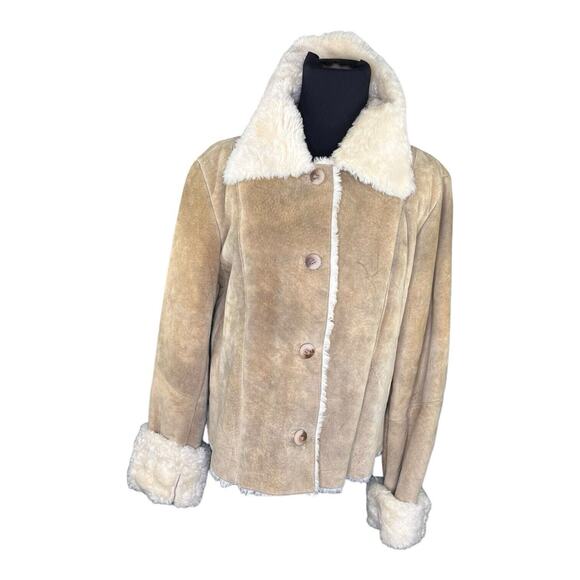 XOXO DIstressed Suede Jacket With Sherpa Lining Women’s Size XL Penny Lane Vibes - Picture 3 of 16